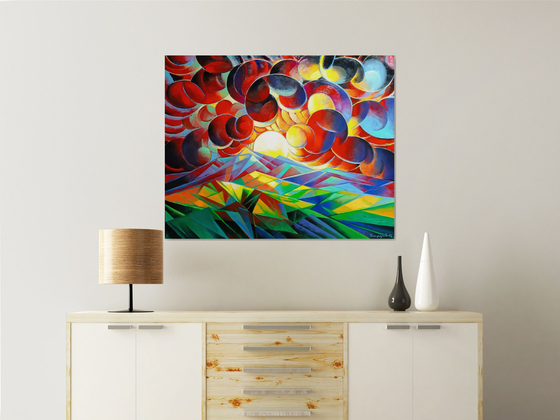 Sunset (100x80cm, cubism, oil painting)