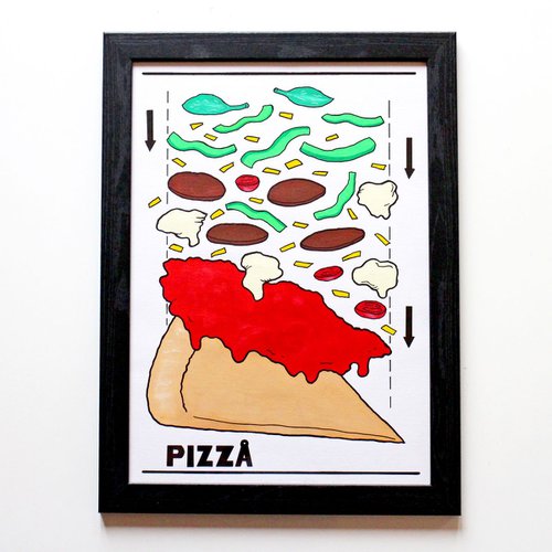 Pizza Assembly Instructions - Unframed Hand Drawn A3 Poster by Ian Viggars