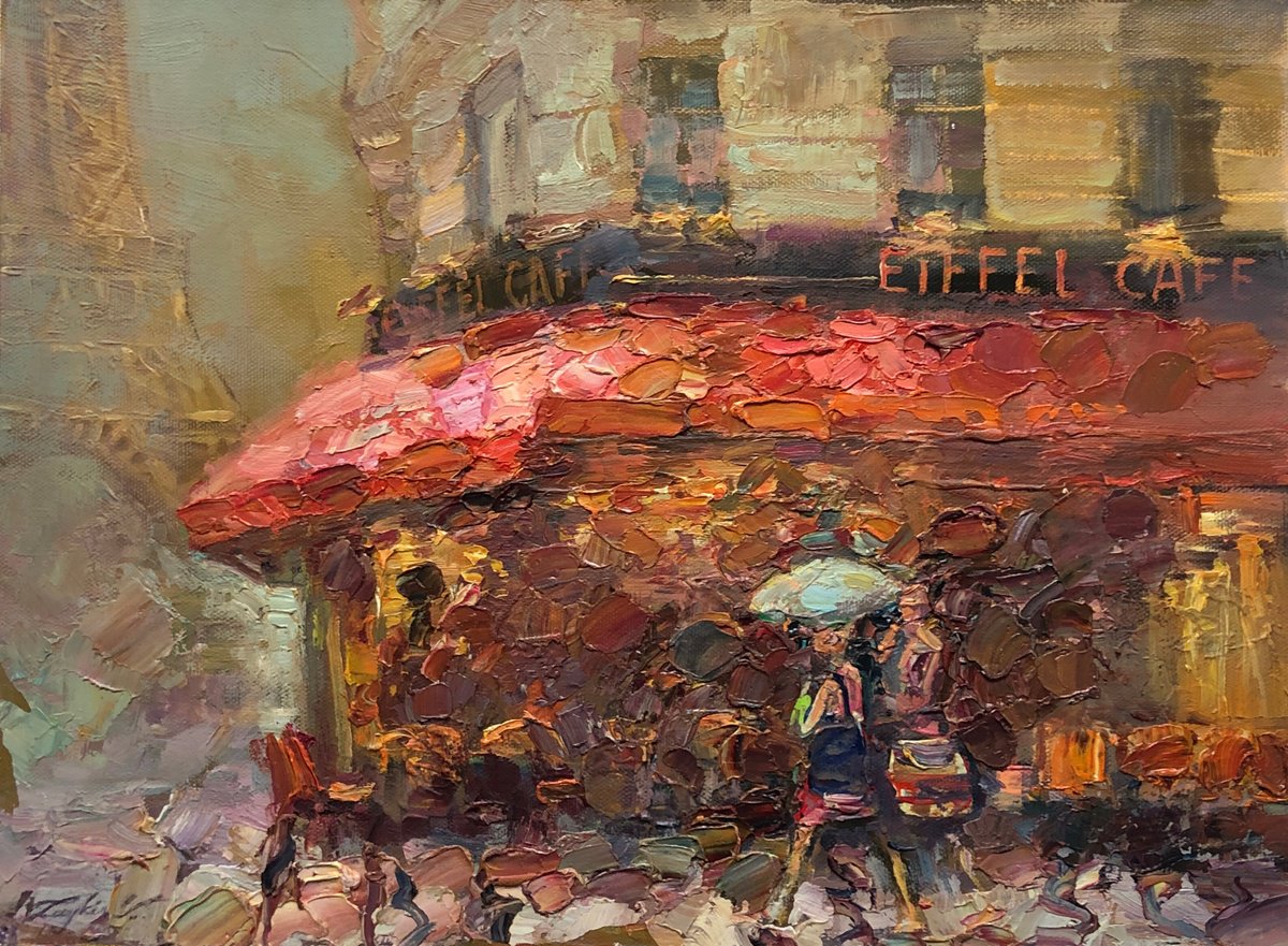 Impressionistic Still Life Oil Painting By Viacheslav Zaykin, 16 X 12", Parisian Cafe., Original Artwork