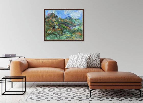 MOUNTAIN LANDSCAPE - landscape art, Caucasus, mountainscape, mountain, expressive  73x92