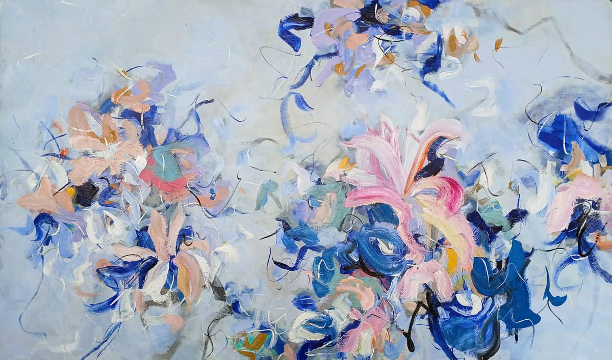 Abstract Acrylic Painting By Cristian Cuevas, 60 X 31, Spring Iii, Original Artwork