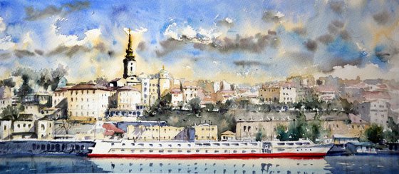 Belgrade skyline / Panorama Beograd - original watercolor art by Nenad Kojic