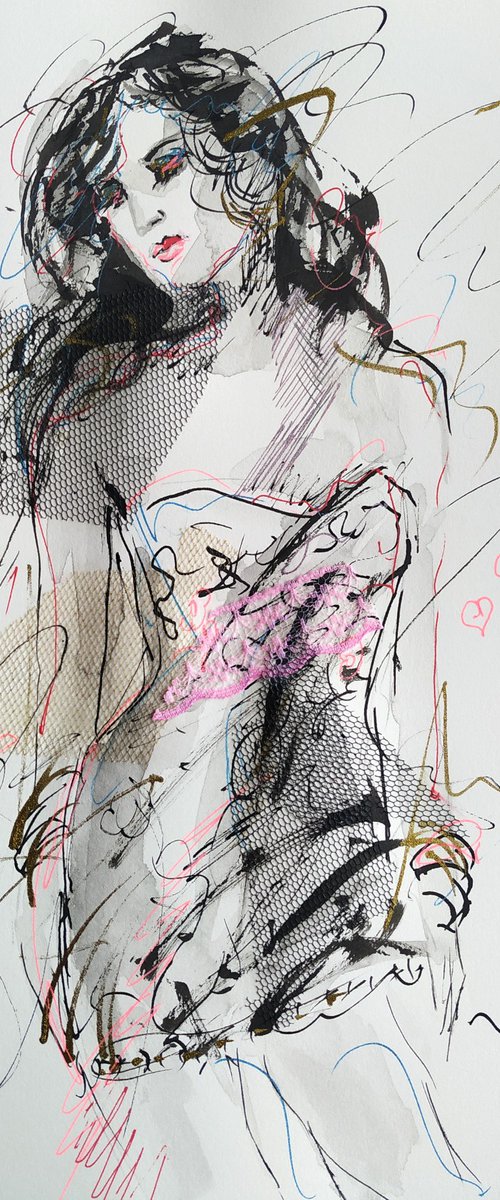 Woman  ink drawing series-Figurative drawing on paper by Antigoni Tziora