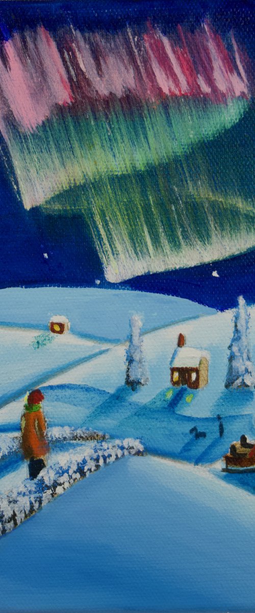 The Northern Lights folk art oil painting on canvas by Gordon Bruce