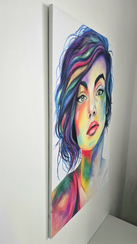 Electric Muse - Oil Pastel Women Portrait