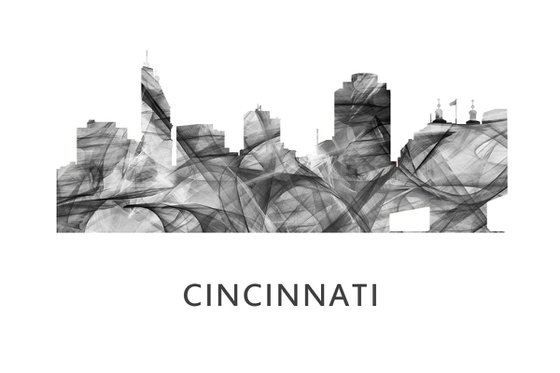 Cincinnati Ohio Skyline WB BW