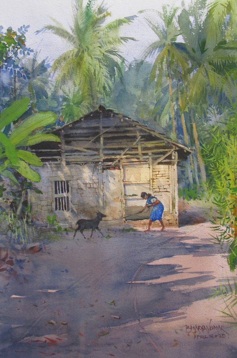 Impressionistic Landscape Watercolour By Bhargavkumar Kulkarni, 12 X 18, Tropical Beauty, Original Artwork