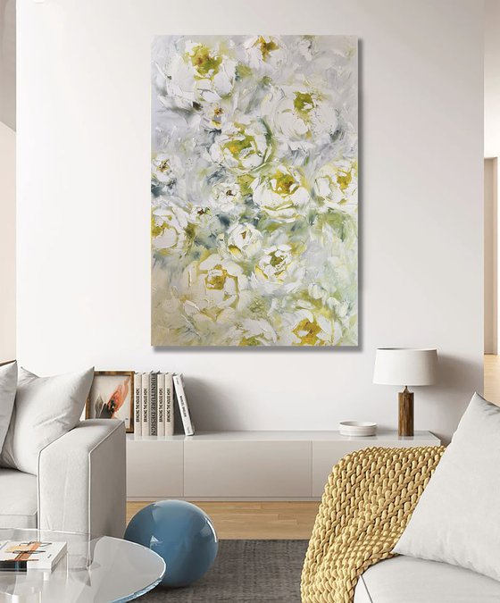 Yellow White texture peonies