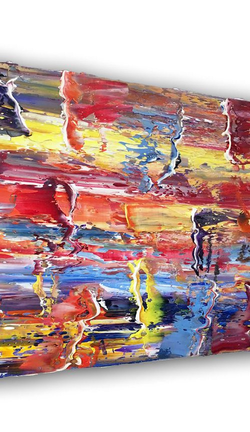"Go With The Flow" - FREE WORLDWIDE SHIPPING - Original PMS Abstract Oil Painting On Canvas - 36" x 18" by Preston M. Smith (PMS)