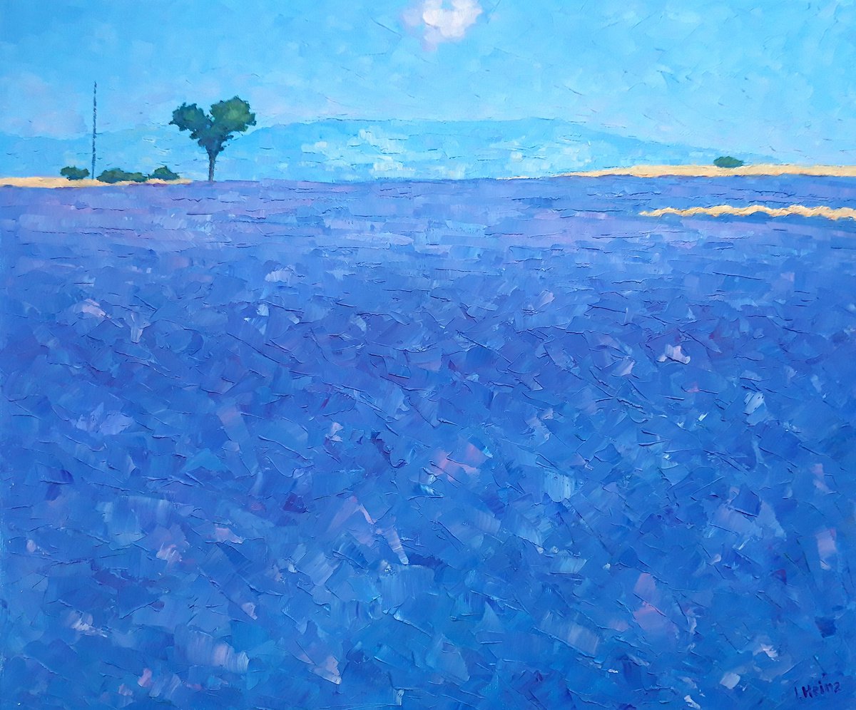 Impressionistic Landscape Oil Painting By Irena Heinz, 22 X 18, Abstract Lavender Field, Original Artwork