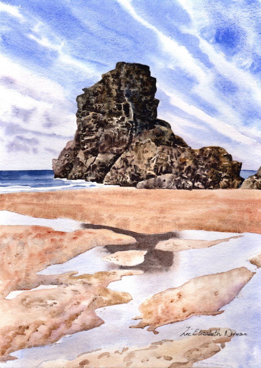 Impressionistic Landscape Watercolour By Zoe Elizabeth Norman, 11 X 15", Beach Reflections, Original Artwork