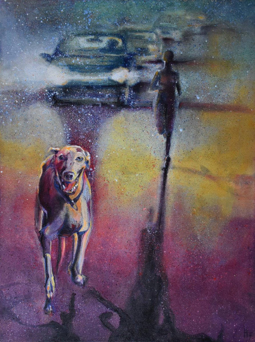 Expressive Animal Oil Painting By Hilde Hoekstra, 24 X 31, The Runner, Original Artwork