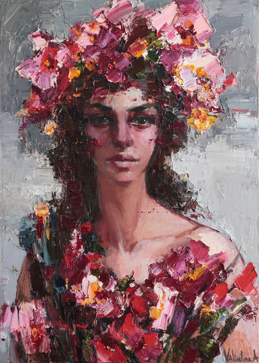 Impressionistic Portrait Oil Painting By Anastasiia Valiulina, 20 X 28, Flora, Original Artwork