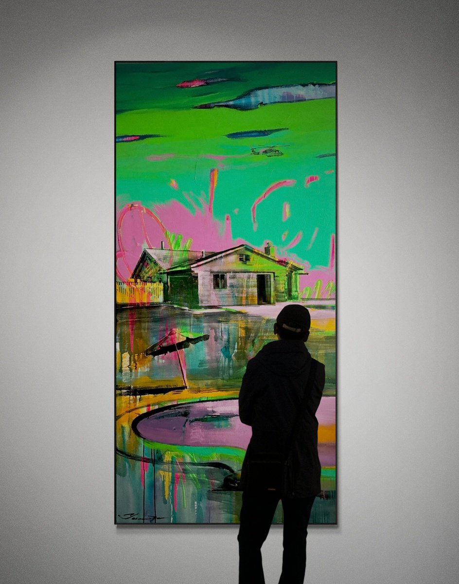 Urban And Pop Acrylic Painting , Pink Pool 2 By Yaroslav Yasenev, 38 X 76, Artwork For Sale On Artfinder