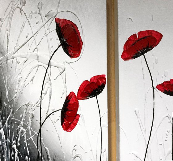 Black White Poppies Triptych