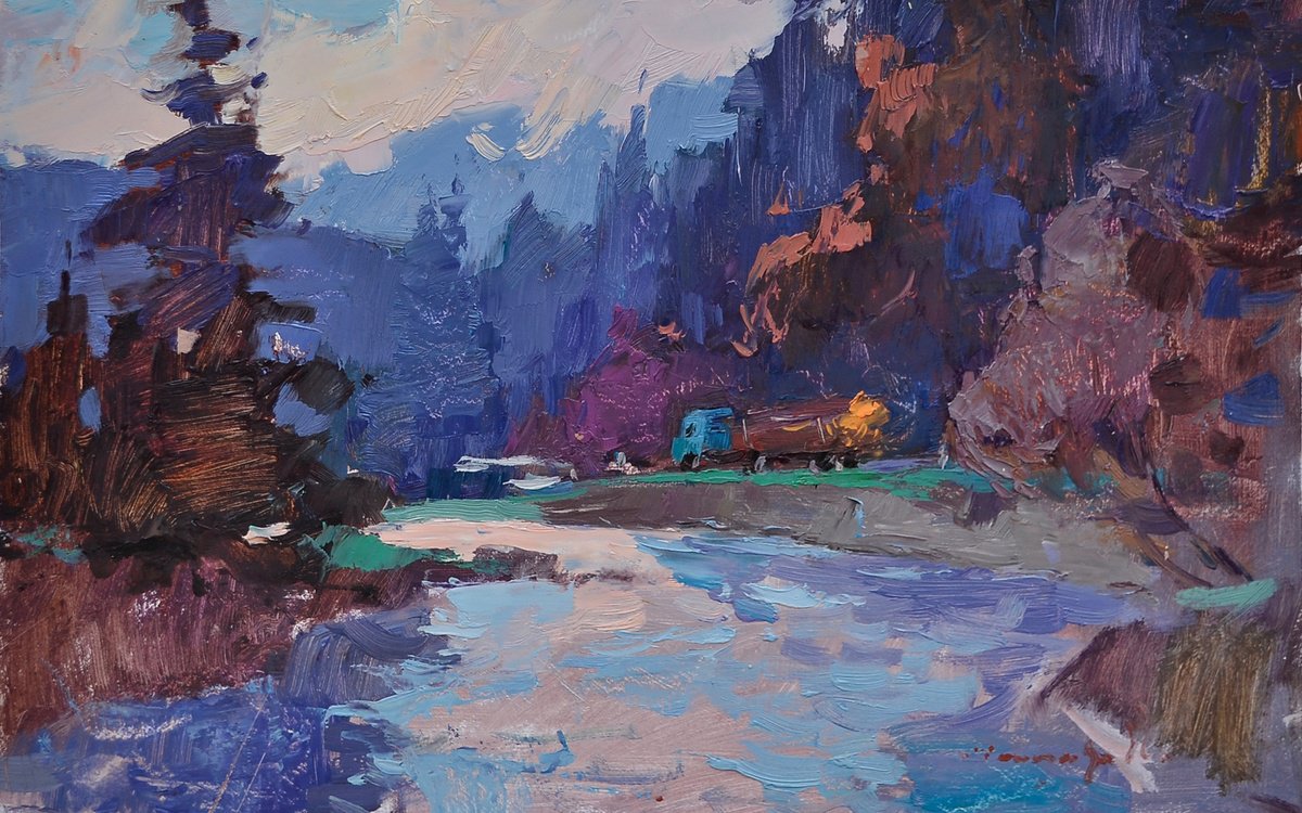 Impressionistic Landscape Oil Painting By Alexander Shandor, 19 X 11, Ostriky, Original Artwork