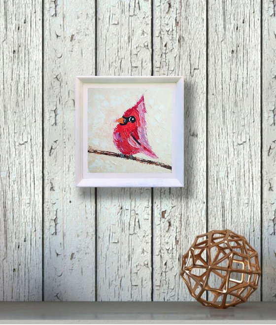 Cardinal Painting Original Art Red Bird Artwork Small Wall Art