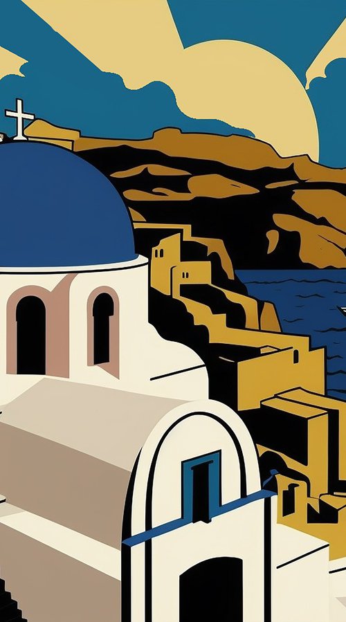 Santorini landscape (inspired by Roy Lichtenstein) by Kosta Morr