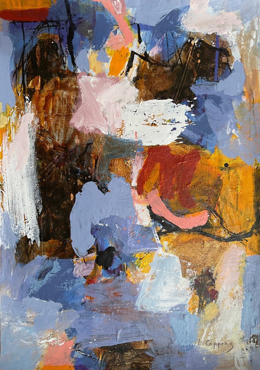 Expressive Abstract Acrylic Painting By Linda Coppens, 20 X 28", Tethered Currents, Original Artwork