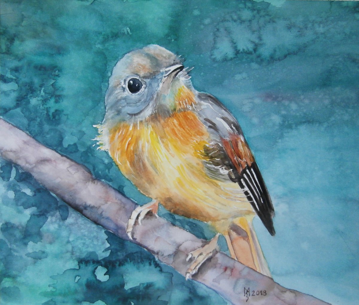 Impressionistic Animal Watercolour By Zoran Mihajlovic Muza, 11 X 10", Yellow Bird, Original Artwork