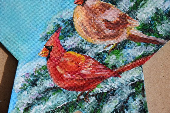 Personalised Christmas ornaments, cardinals original acrylic painting, hand painted bauble