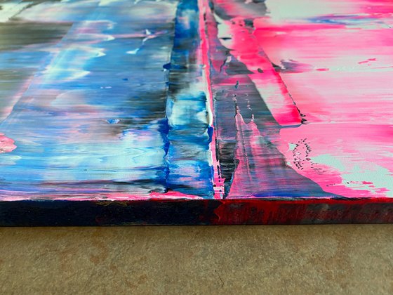 "From The Ice Age To The Pink Age" - FREE USA SHIPPING - Original PMS Abstract Acrylic Painting On Reclaimed Wood Panel - 14" x 24"