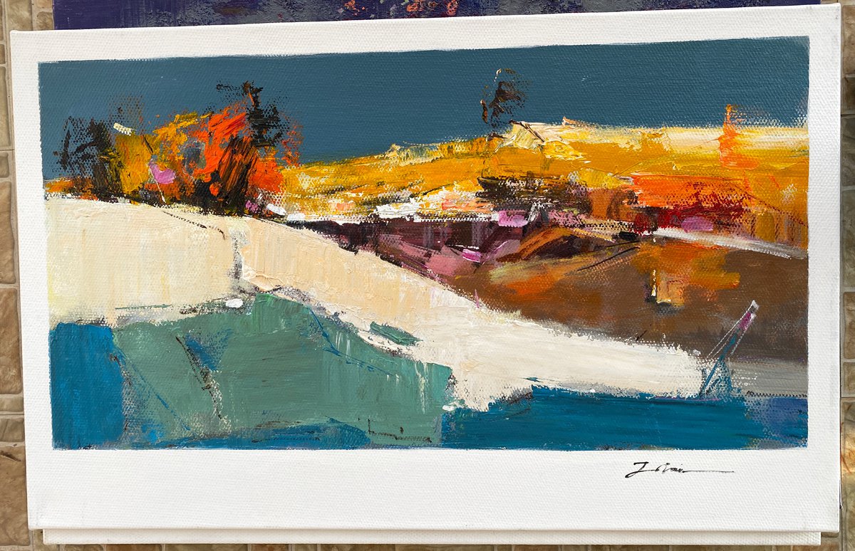 Impressionistic Landscape Oil Painting By Kunlong Wang, 31 X 20", Landscape, Original Artwork