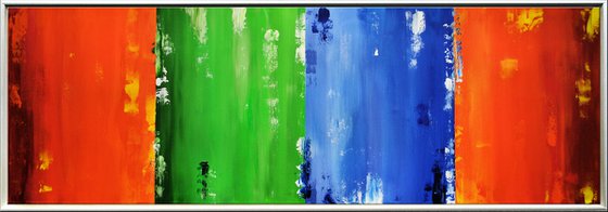 Lightlines  - abstract acrylic painting, canvas wall art, rainbow colors, framed modern art