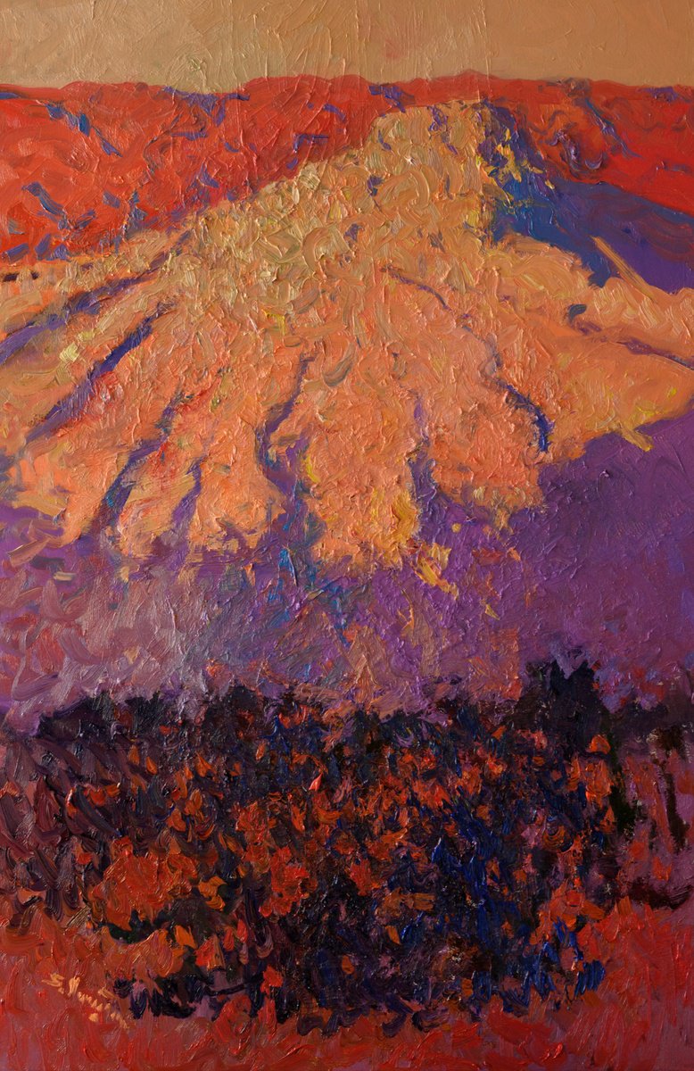 Expressive Landscape Oil Painting By Suren Nersisyan, 24 X 36", Desert, Evening, Original Artwork