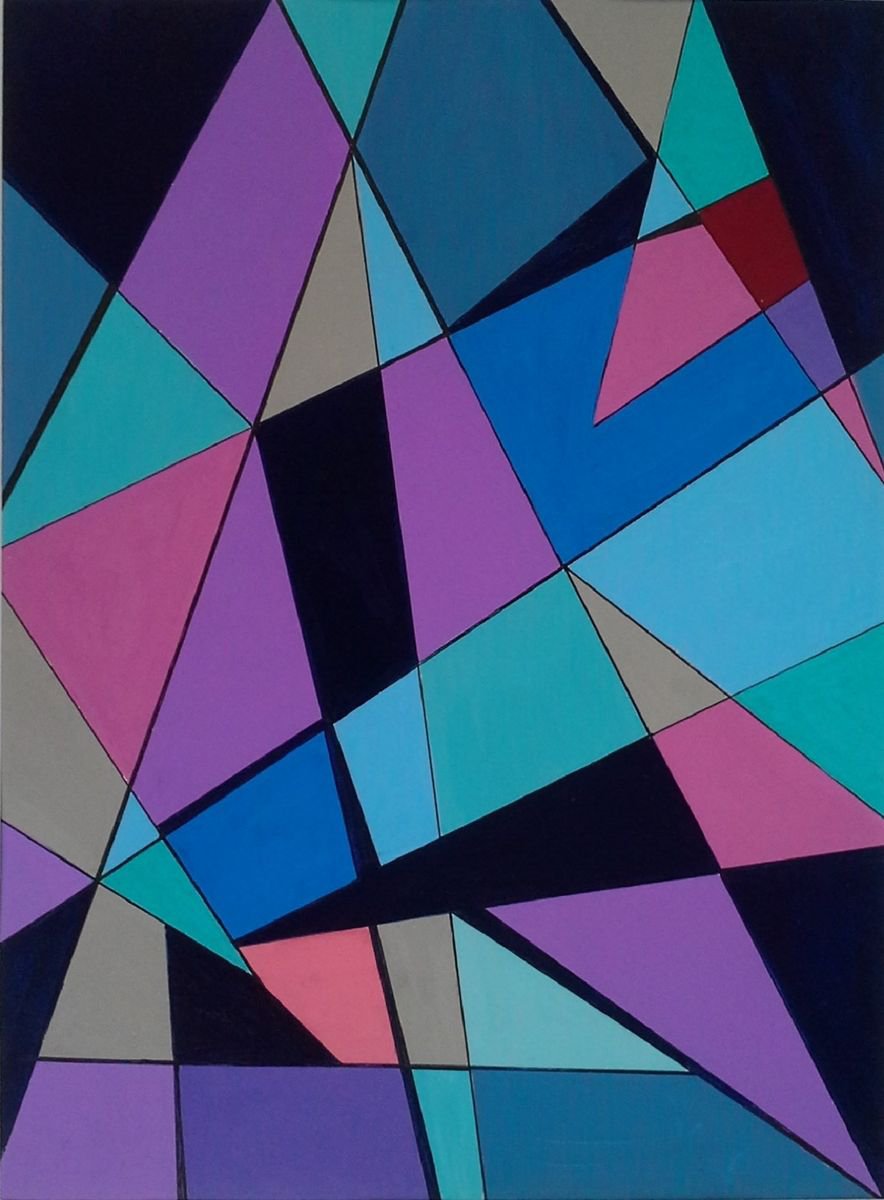 Geometric Abstract Painting By Paul Heron, 17 X 21", Kaleidoscope, Original Artwork