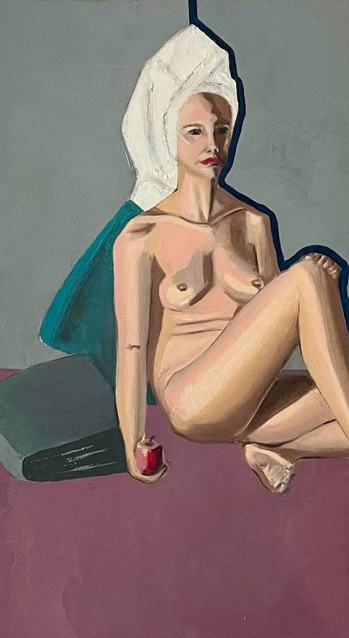 Nude woman with apple by Hanna Extaz