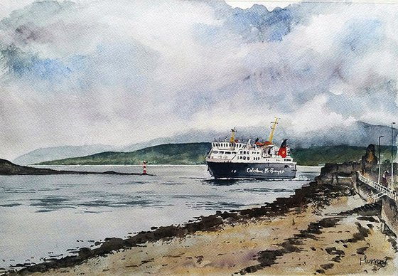 Oban Calmac Ferry Scottish Landscape Watercolour Painting