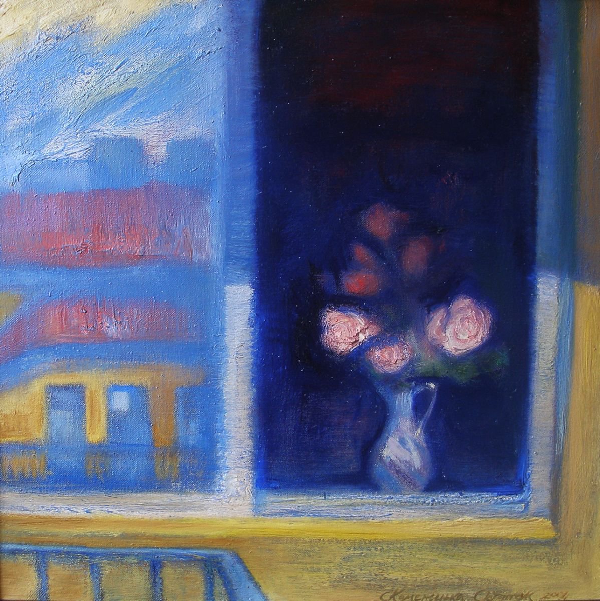 Flowers on the window by Olena Kamenetska-Ostapchuk