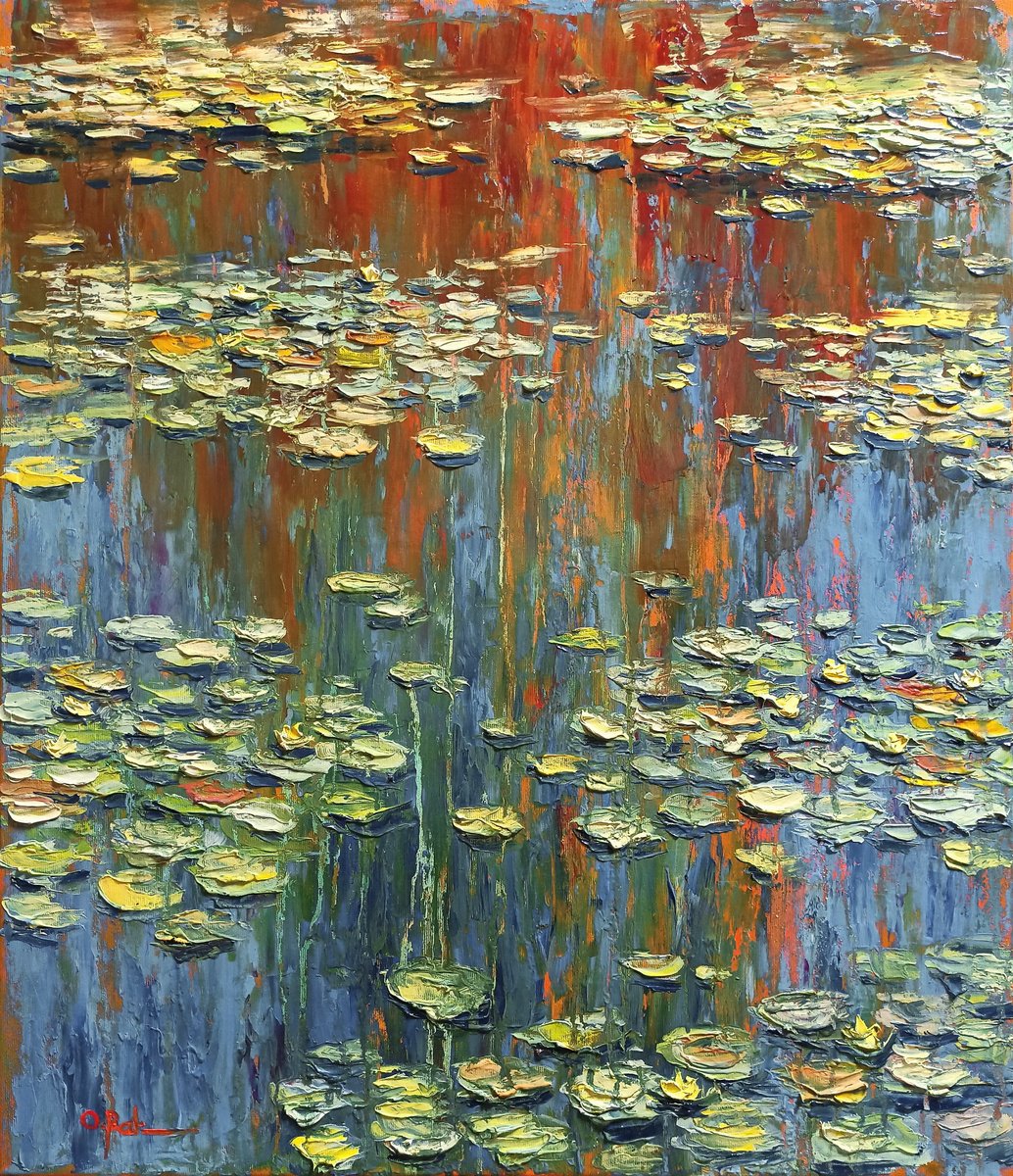 Impressionistic Landscape Oil Painting By Oleh Rak, 24 X 28", Impression. Water Lilies 7, Original Artwork