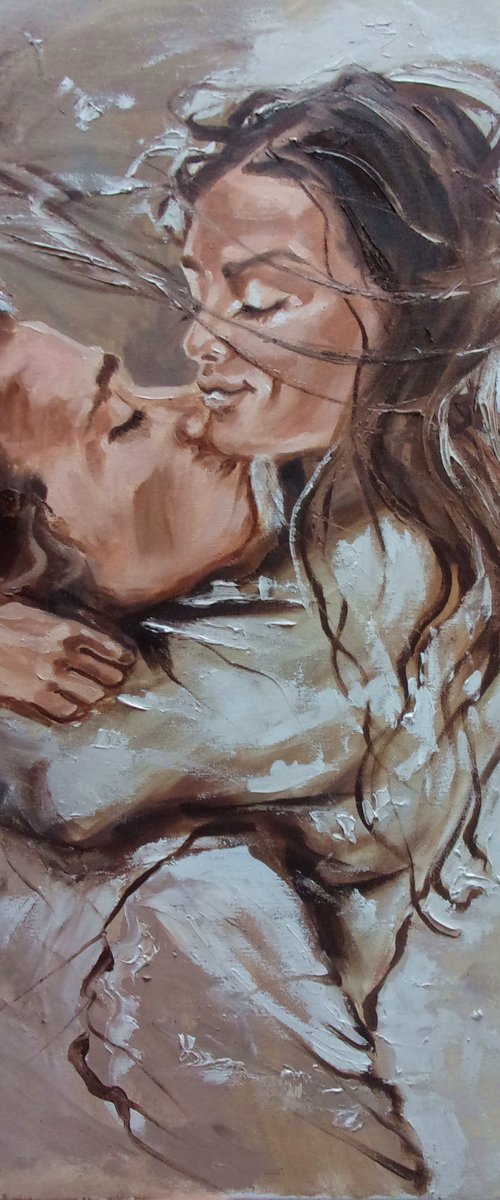 " LOVE ... "-   liGHt  ORIGINAL OIL PAINTING, GIFT, PALETTE KNIFE nude WINDOW by Monika Luniak