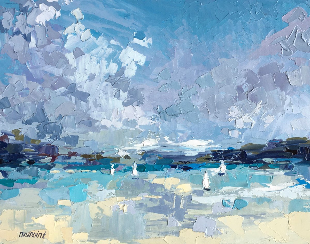 Impressionistic Landscape Oil Painting By Oxypoint, 12 X 9", "Sea Breeze", Original Artwork