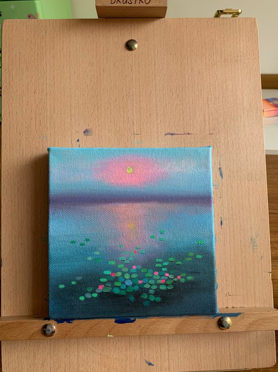 Sunset in a blush ! Small Painting!!  Ready to hang