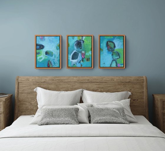 Painting Set of Three: Trio in Turquoise Blue