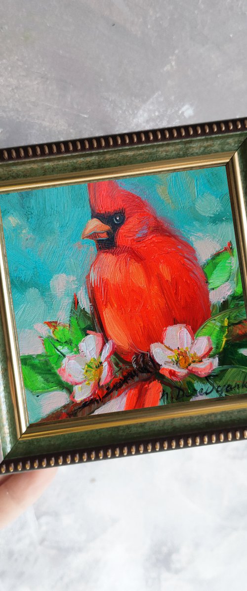 Cardinal red bird by Nataly Derevyanko