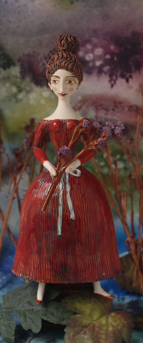 Beautiful Dame with Twirled Updo in Red Dress.  Wall sculpture by Elya Yalonetski by Elya Yalonetski