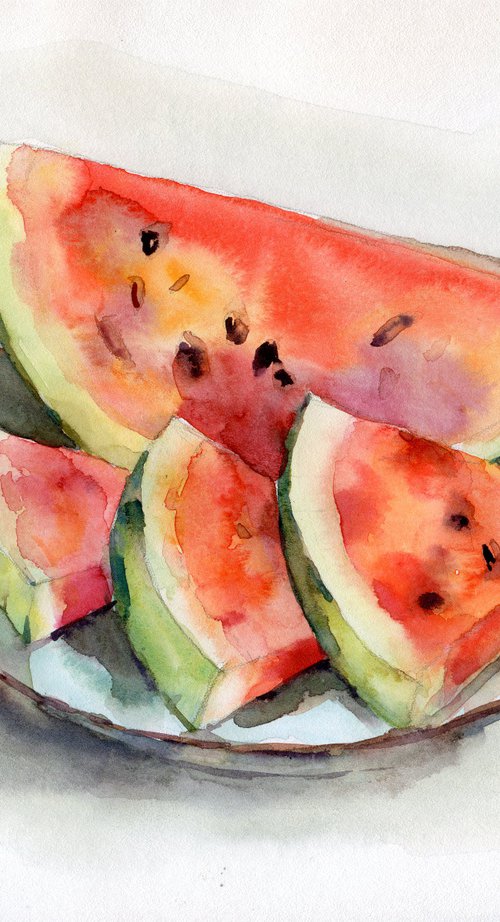 Watermelon, Watercolor sketch, study from life by Yulia Evsyukova
