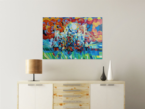 Sunny morning (100x70cm, cubism, oil painting)