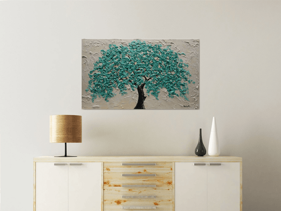 Large Abstract Textured Tree Painting 102 x 61cm