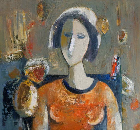 Abstract portrait with flowers 40x60cm ,oil/canvas, abstract portrait