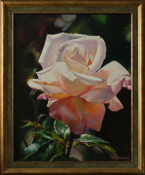 "Lady in Pink"  rose flower  liGHt original painting  GIFT (2018)