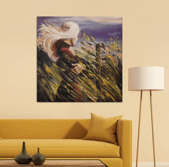 "Nord Wind"Original oil painting on canvas,large format 100x100x3 cm