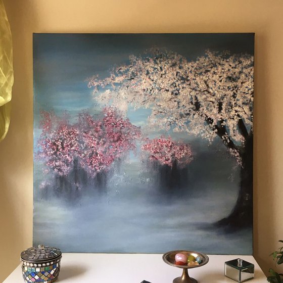 Blossom in the Mist, large square painting