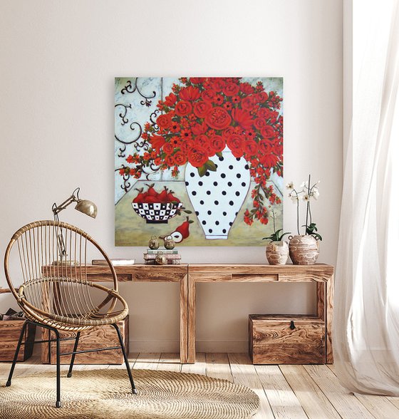 Pears & Red Blooms