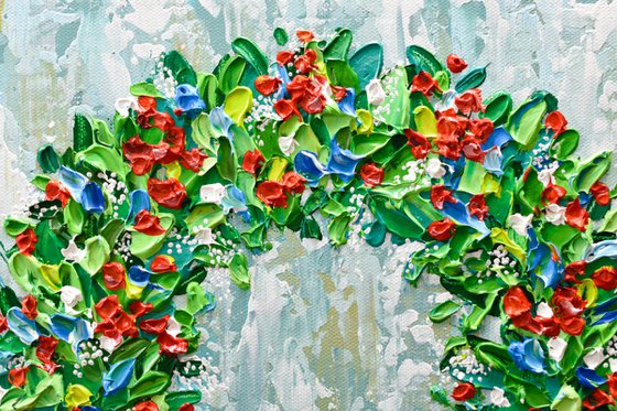 Christmas Wreath - Acrylic Palette Knife Painting, Holiday Décor