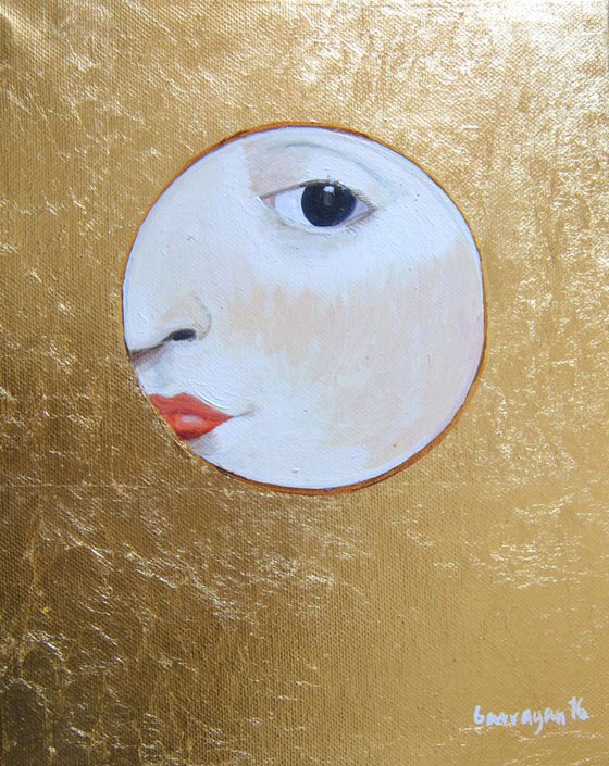 The Golden Looker n.2 Gold Leaf Female Portrait Oil Painting
